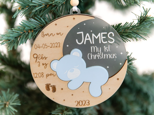 Baby 1st Christmas Ornament | Bear and Moon