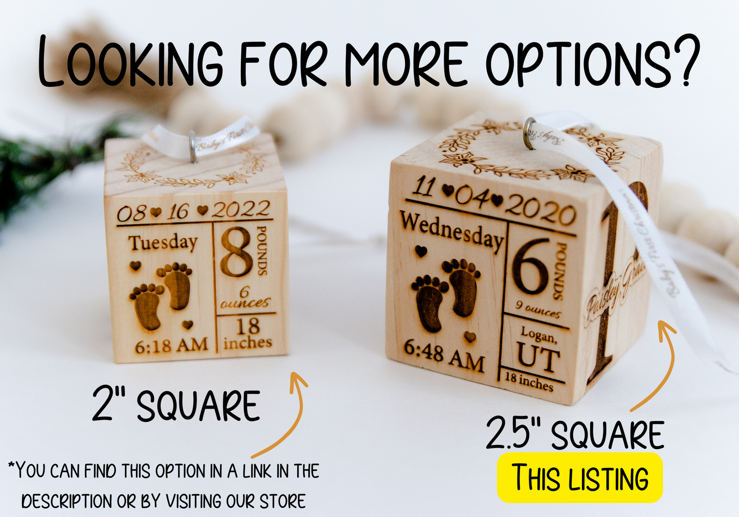 2.5" Woodland Baby's First Christmas Ornament Wooden Block