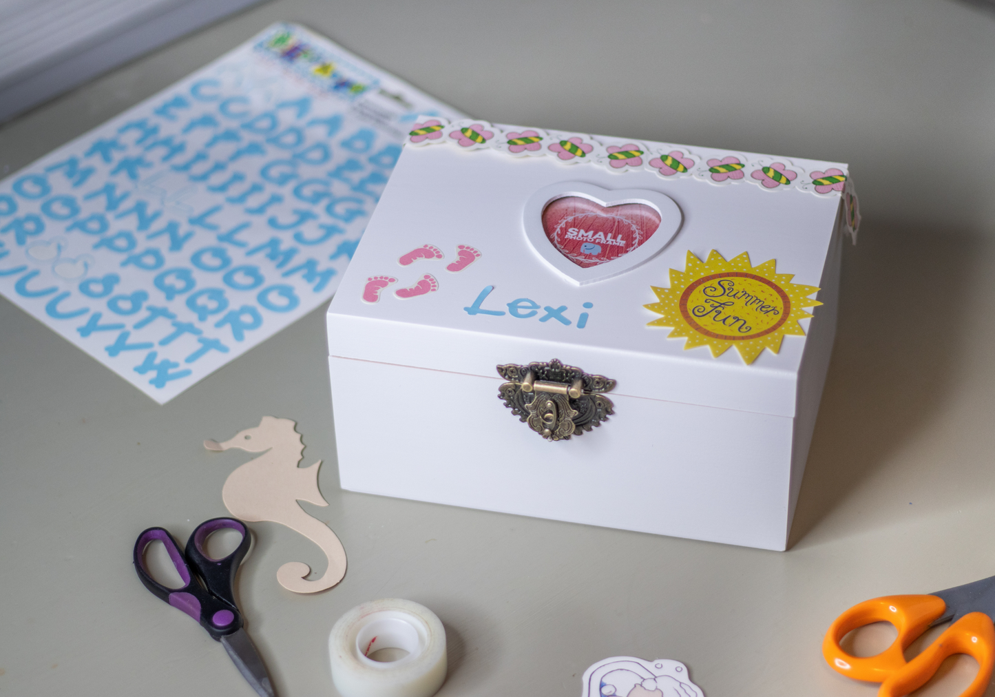 Naked Wooden Box with Photo frame on Top for DIY projects, Keepsake Box