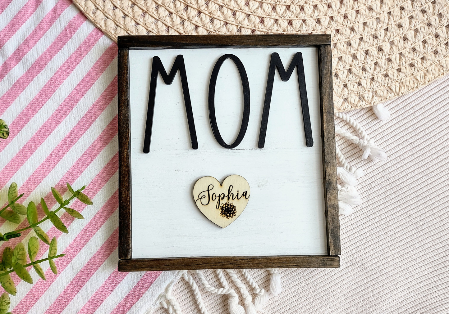 Mom's Personalized Farmhouse Minimalistic design Wooden Sign