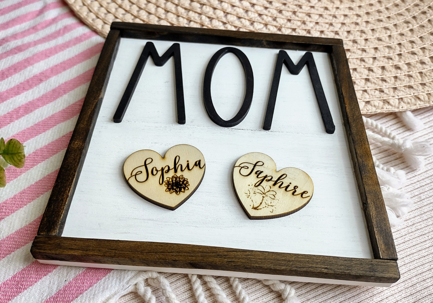 Mom's Personalized Farmhouse Minimalistic design Wooden Sign