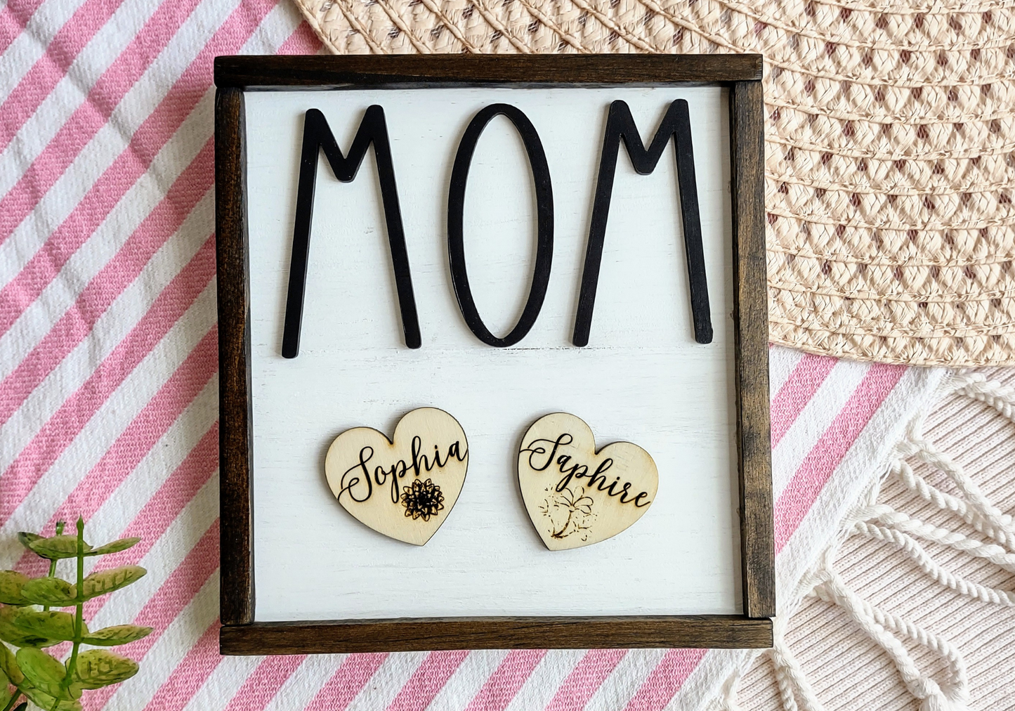 Mom's Personalized Farmhouse Minimalistic design Wooden Sign