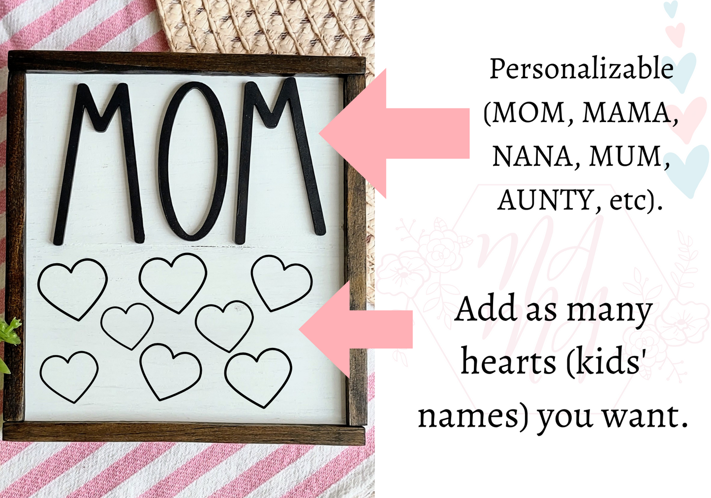 Mom's Personalized Farmhouse Minimalistic design Wooden Sign