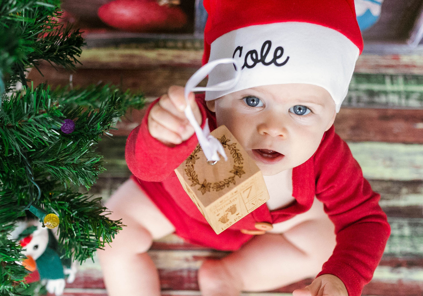 2.5" Woodland Baby's First Christmas Ornament Wooden Block