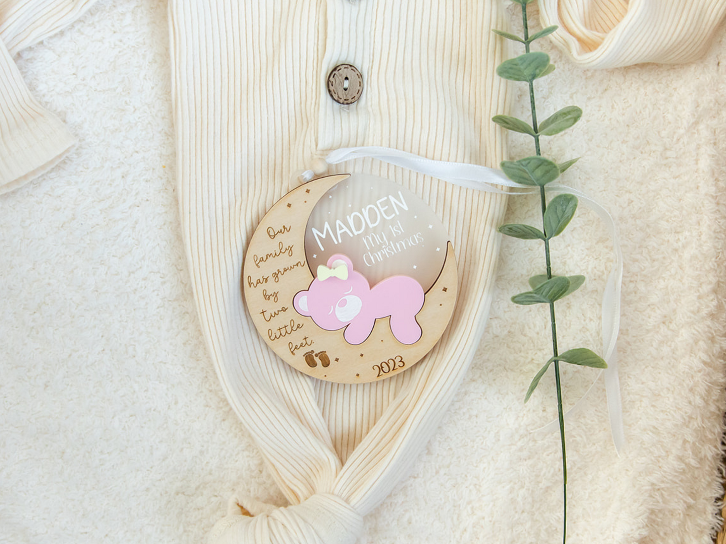 Baby 1st Christmas Ornament | Bear and Moon