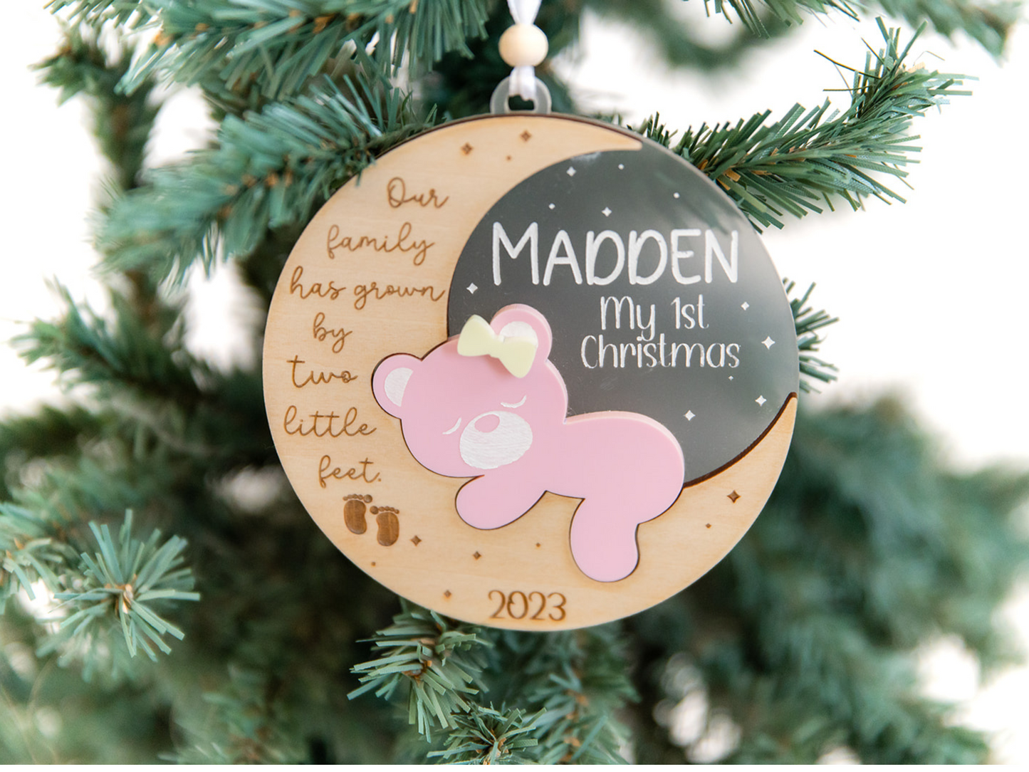 Baby 1st Christmas Ornament | Bear and Moon
