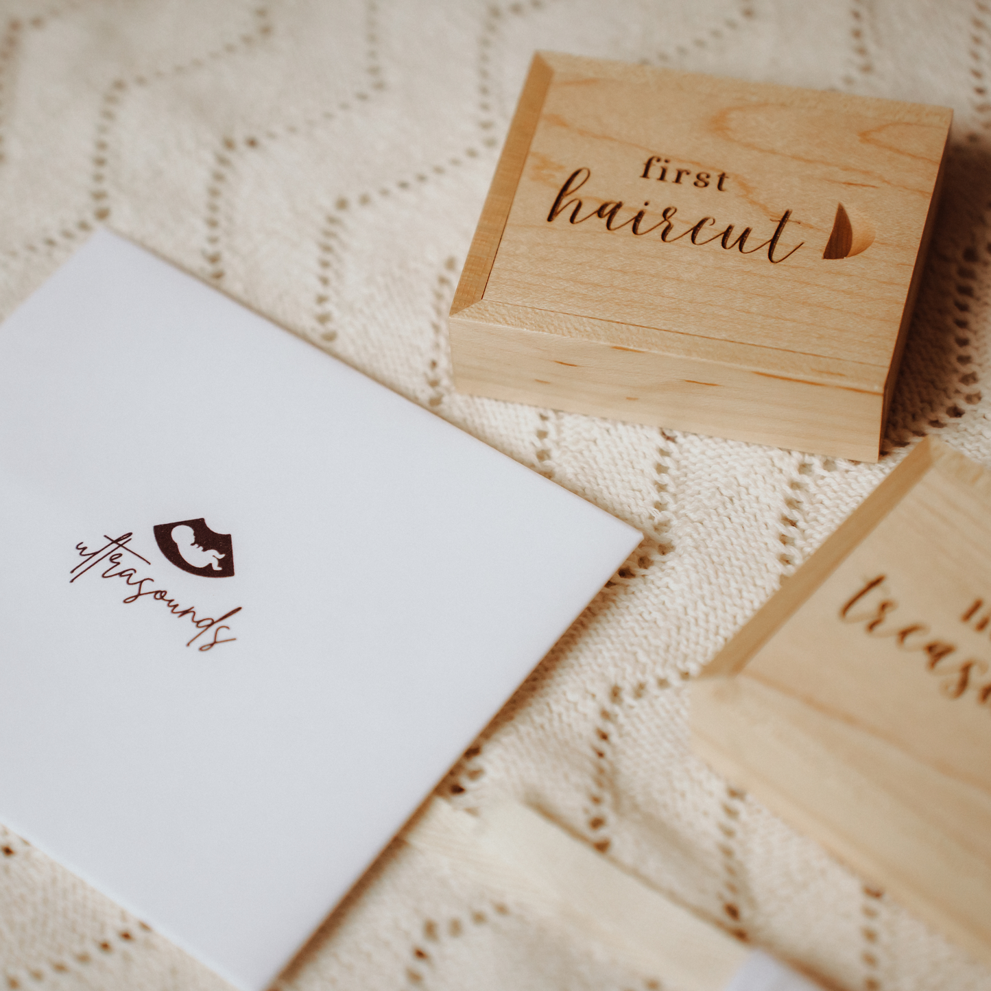 Baby memory accessories with wooden keepsake boxes and envelopes