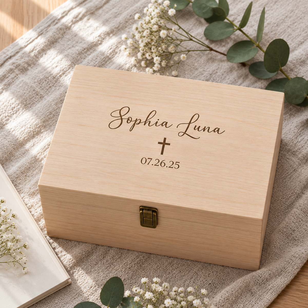 Custom Religious Faith Keepsake Box - Personalized Baptism Memory Box