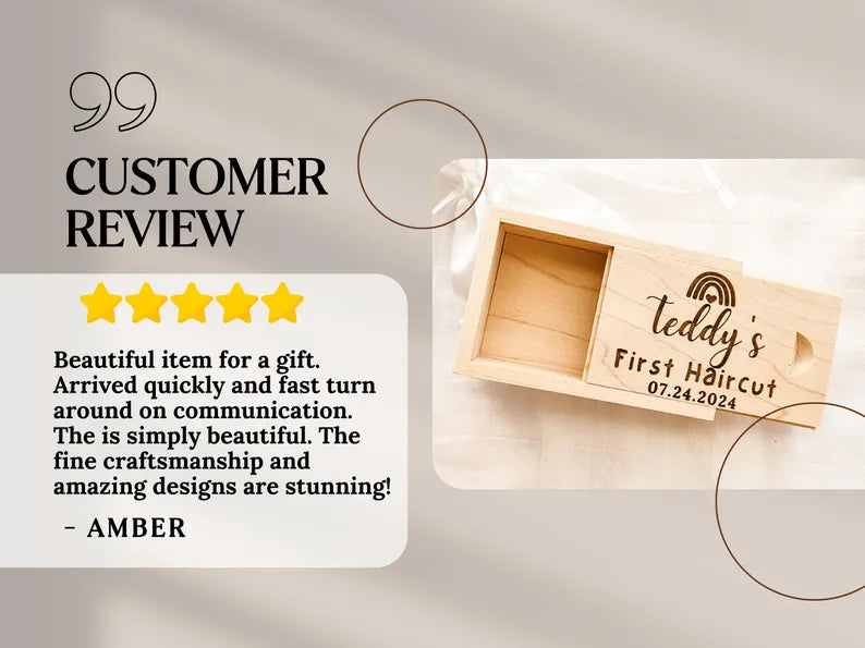 Customer review for personalized wooden baby keepsake box