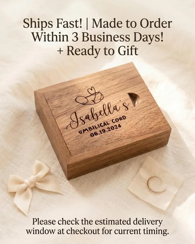 Engraved wooden baby keepsake box personalized with name and date