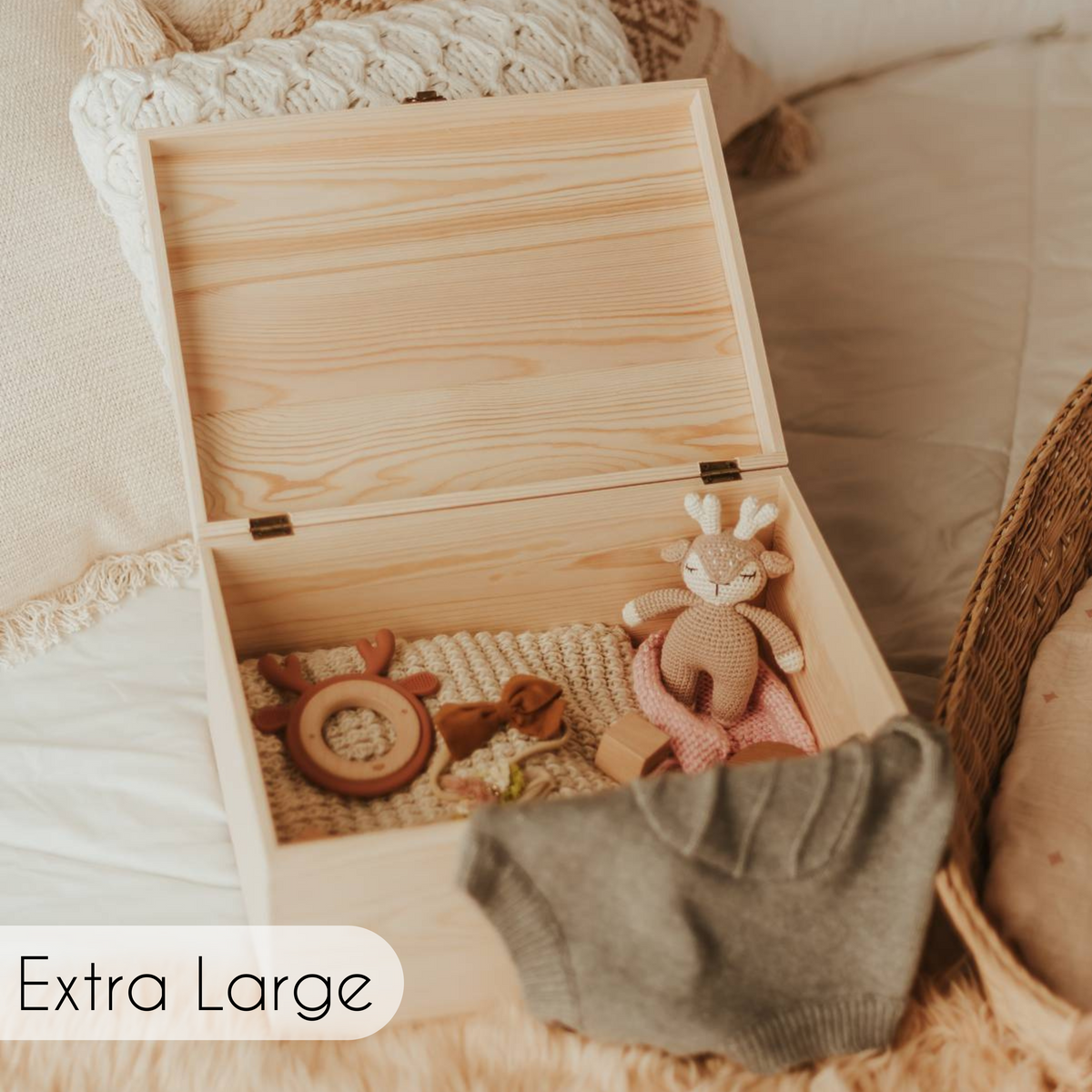 Extra large wooden baby keepsake box with baby memories