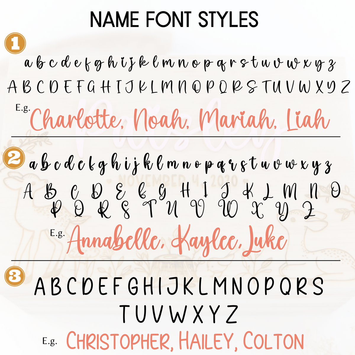 Font options for personalized acrylic baby name