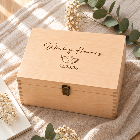 In Loving Memory Keepsake Box | Solid Wood Angel Keepsake Chest