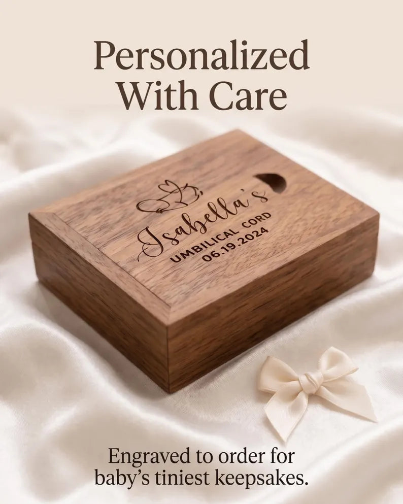 Light and dark wood tones for personalized small baby keepsake box