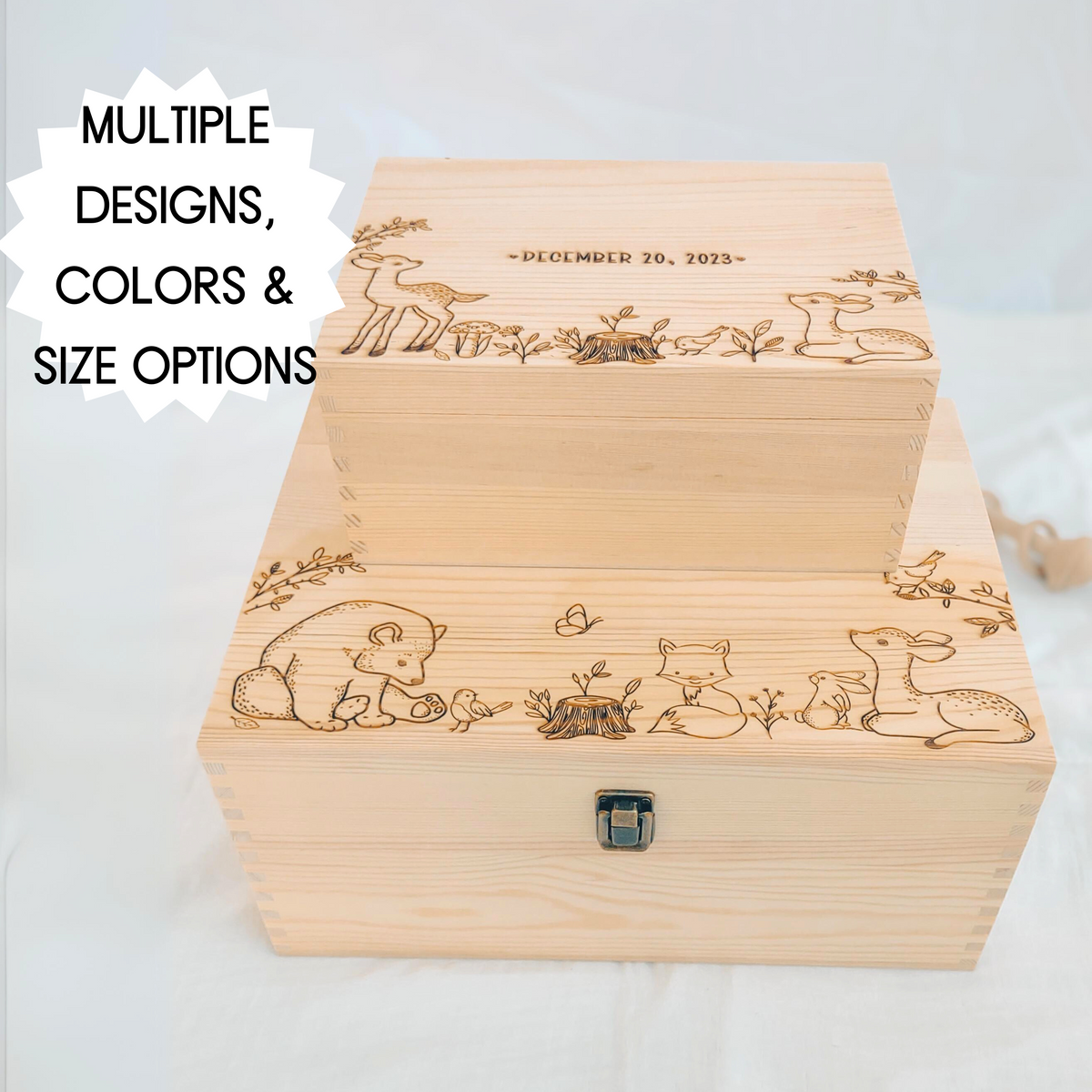 Personalized baby keepsake box with custom engraved designs