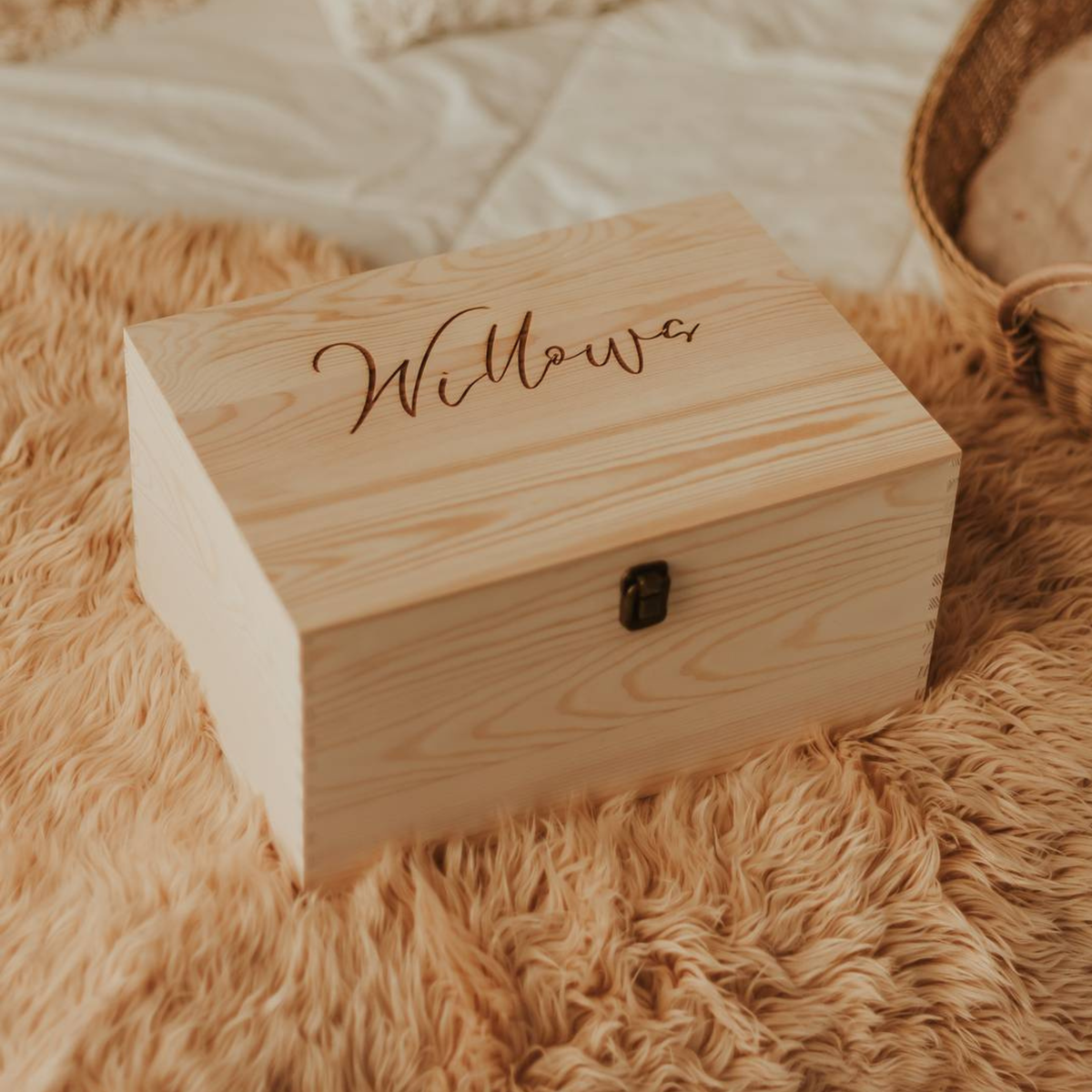 Personalized baby keepsake box with minimalist engraved name