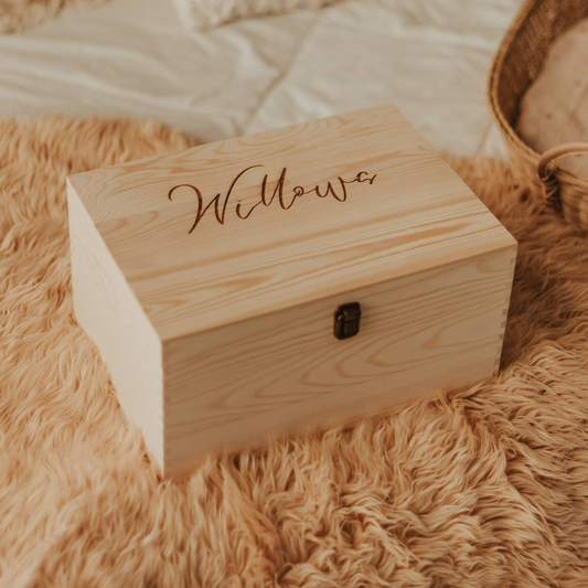 Personalized baby keepsake box with minimalist engraved name