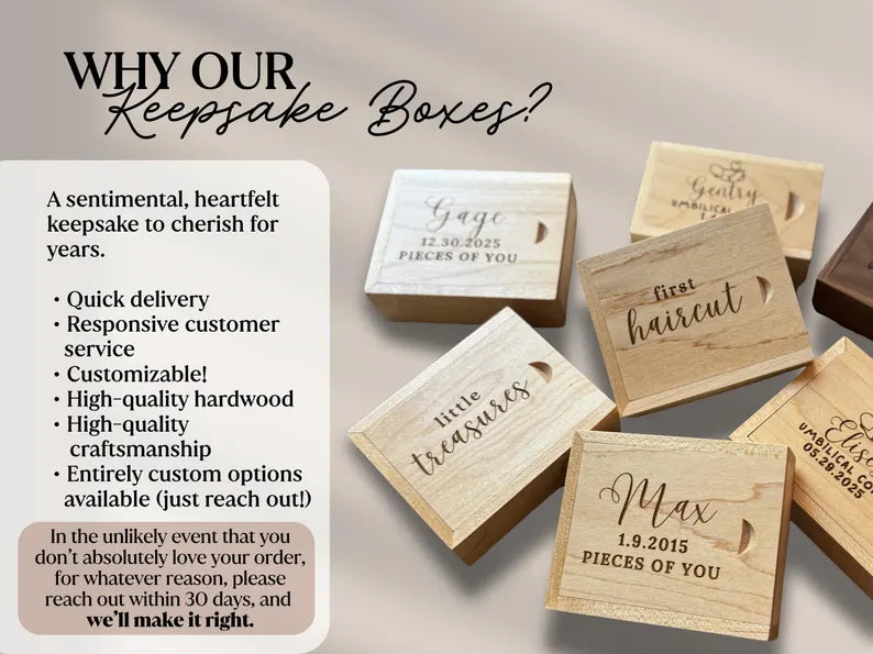 Personalized small baby keepsake box with engraved name and birth details