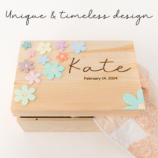 Wildflower baby girl large keepsake box with personalized name