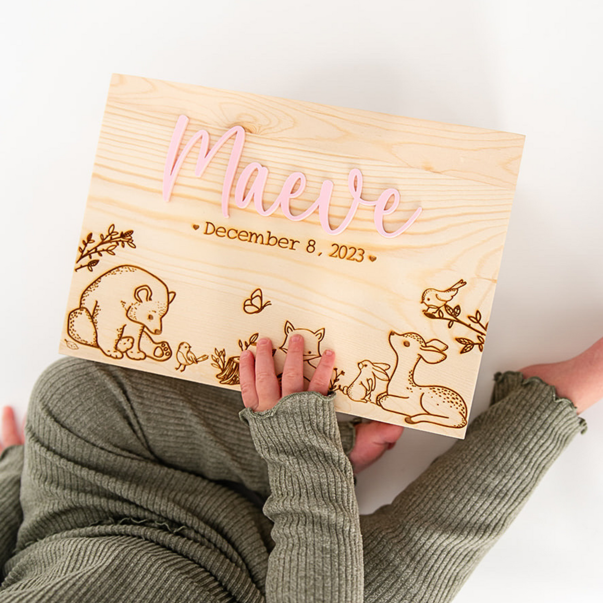 Woodland animals baby memory box with personalized name and engraving
