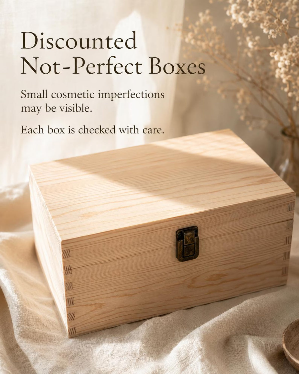 Discounted not-perfect wooden pet keepsake box with minor cosmetic imperfections