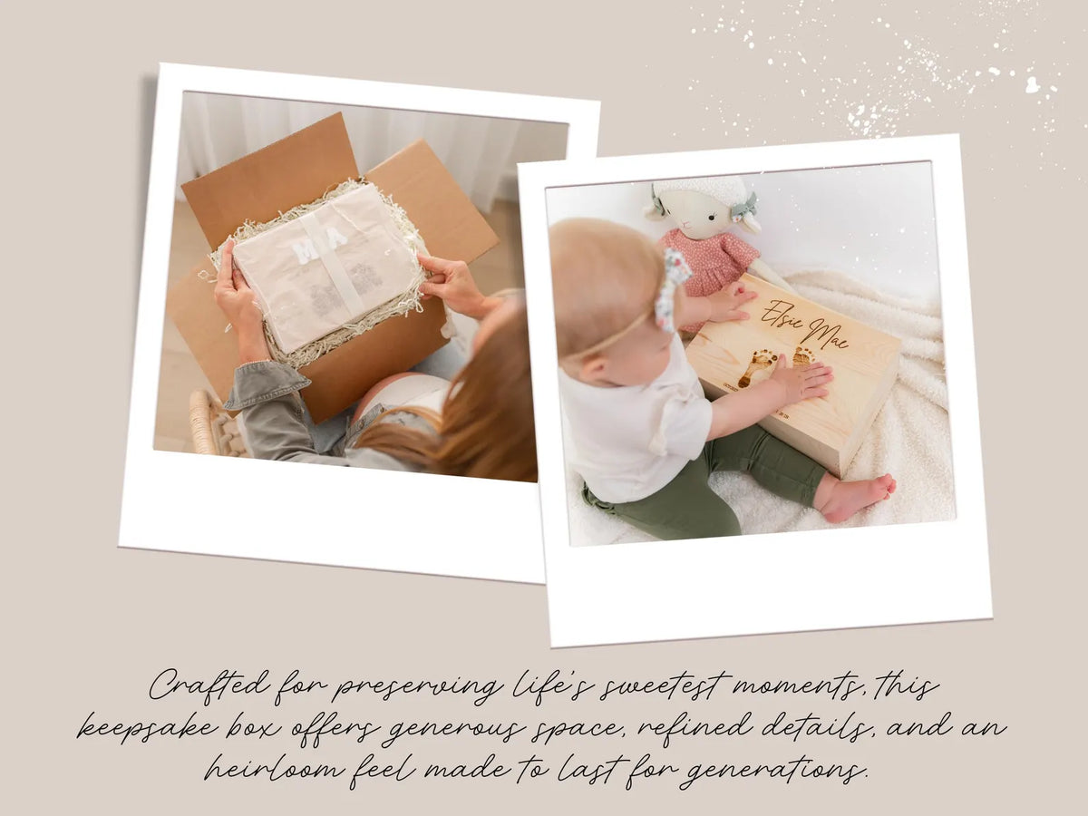 Personalized Baby Footprint Keepsake Box | Engraved Wooden Memory Box