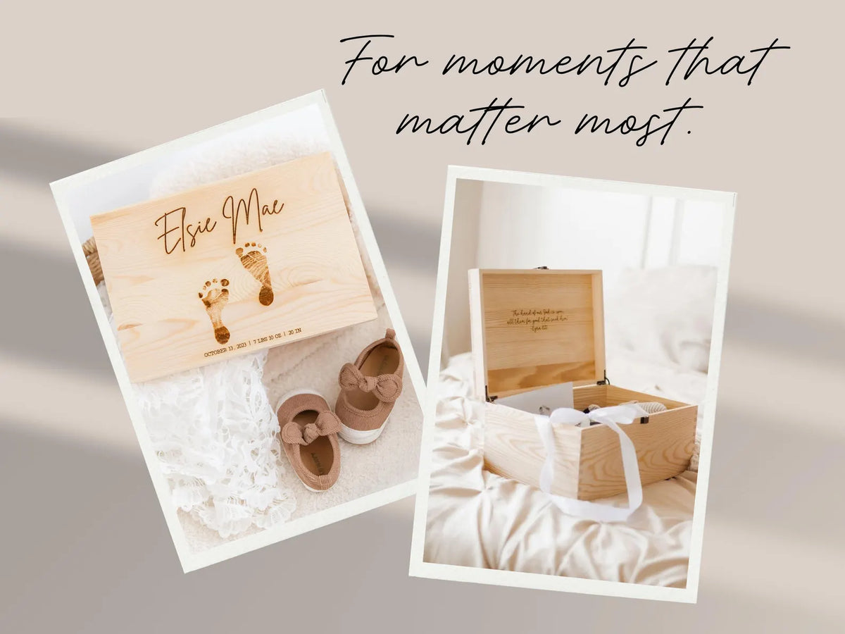 Personalized Baby Footprint Keepsake Box | Engraved Wooden Memory Box