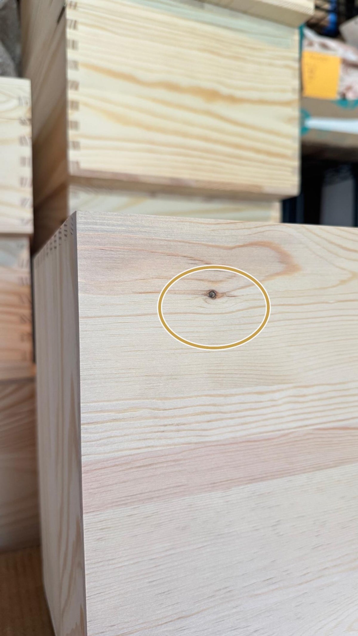 Close-up of natural wood marks on a discounted personalized pet keepsake box