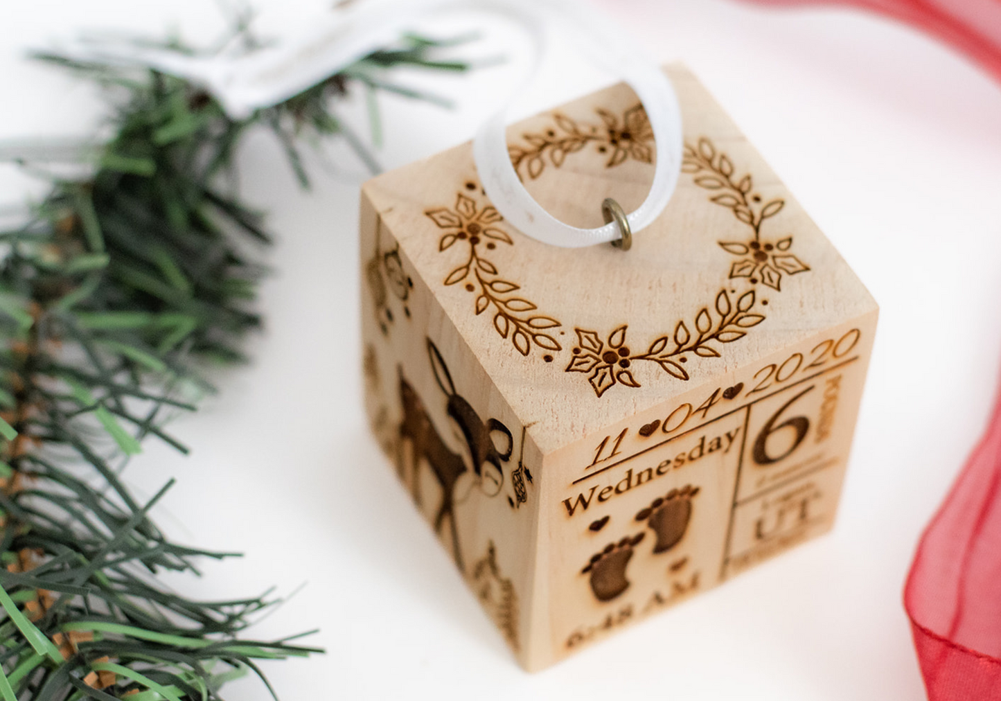 2.5" Woodland Baby's First Christmas Ornament Wooden Block