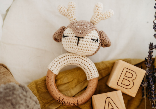 Handmade Crochet Deer Teether Baby Rattle