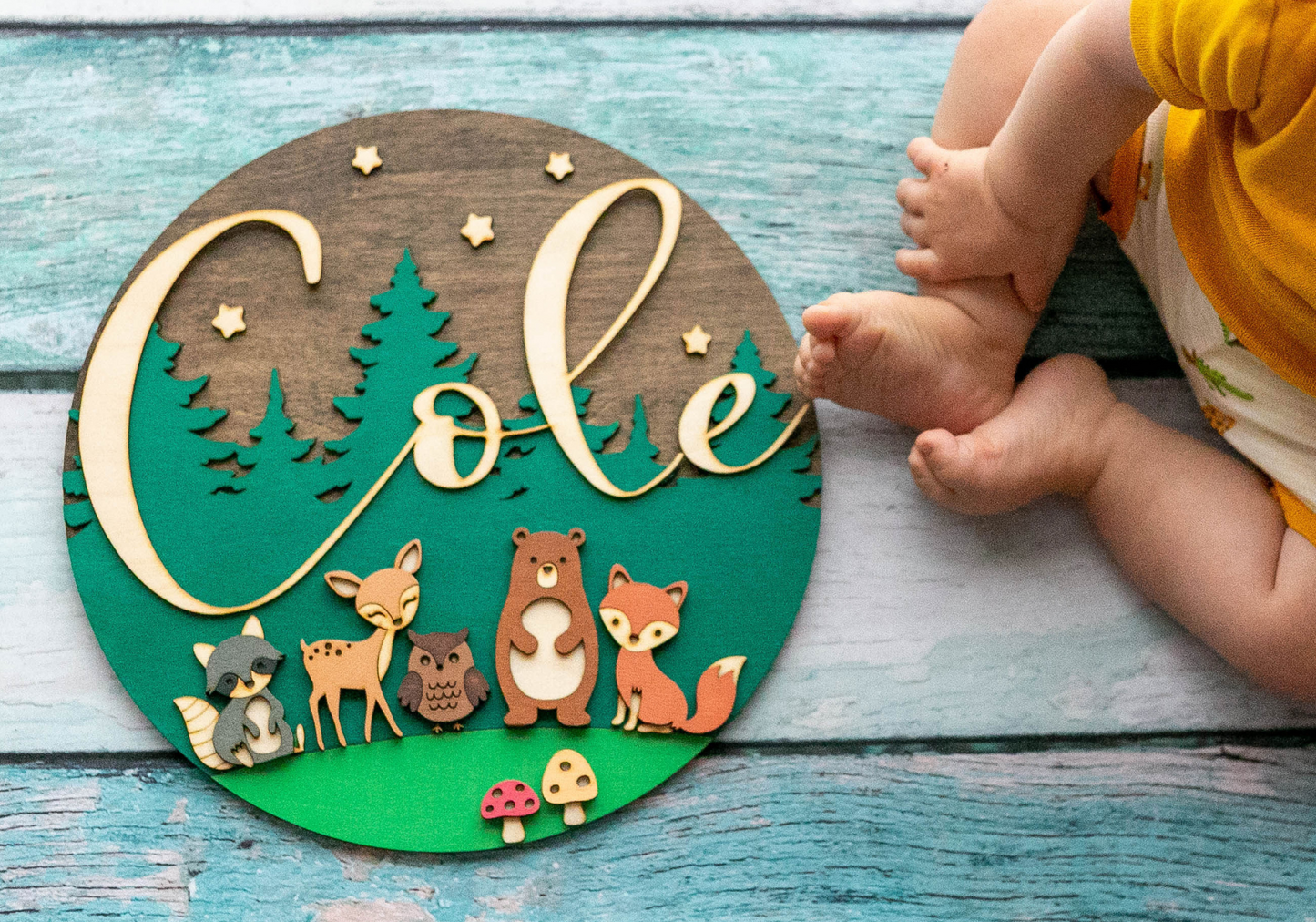 Woodland Personalized Baby Name Wooden Sign